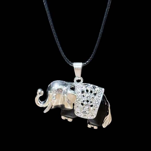 Unbranded Jewelry - Obsidian Traveling Elephant Pendant Black Cord Necklace